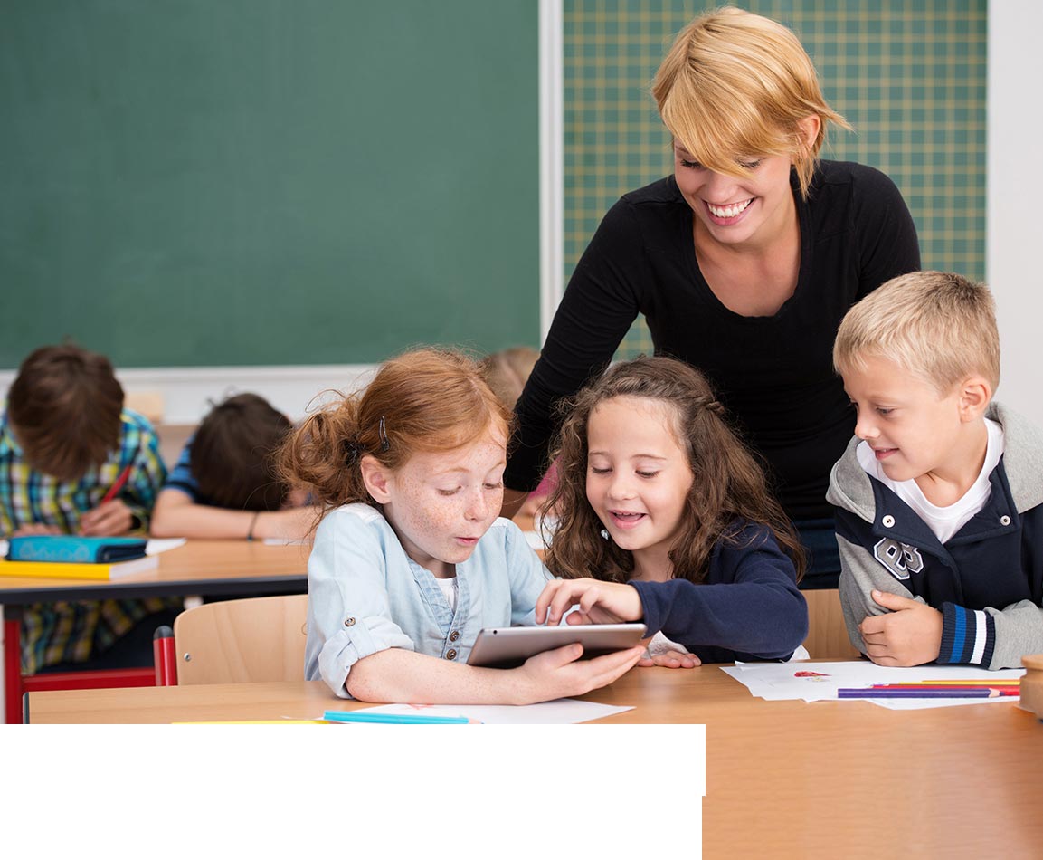 happy teacher and children