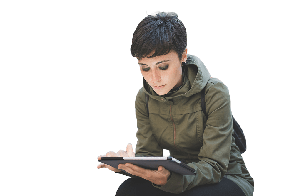 teacher using tablet for work